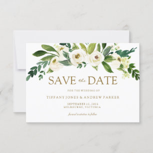Weiße blühende Blumen Save The Date Einladung