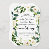 Weiße blühende Blütenhandschrift Einladung (Vorne/Hinten)