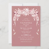 Weiße blühende Kaskadengarland staubige Rose Hochz Einladung (Vorderseite)