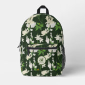 Weiße Blume 1 dunkelgrüner Hintergrund Bedruckter Rucksack (Vorderseite)