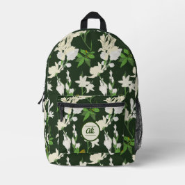Weiße Blume 1 dunkelgrüner Hintergrund Bedruckter Rucksack