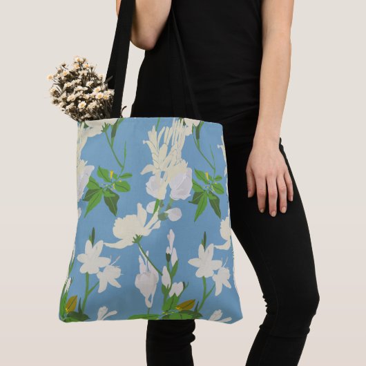 Weiße Blume 1 hellblau Tasche (Von Nahem)