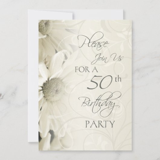 Weiße Blume 50. Geburtstagsparty Einladungen (Vorderseite)