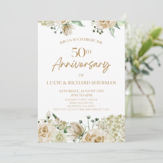 Weiße Blume, 50. Hochzeitstag Einladung (Stehend Vorderseite)