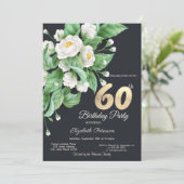 Weiße Blume 60. Geburtstag Einladung (Stehend Vorderseite)