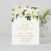 Weiße Blume 60. Hochzeitstag Golden Folieneinladung (Stehend vorne)