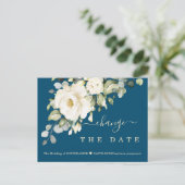 Weiße Blume ändern das Datum der Hochzeit verschob Postkarte (Stehend Vorderseite)