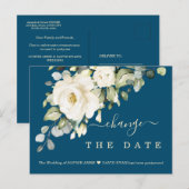 Weiße Blume ändern das Datum der Hochzeit verschob Postkarte (Vorne/Hinten)