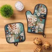 Weiße Blume auf abstraktem Hintergrund II Ofenhandschuh & Topflappen-Set (Oben Unten)