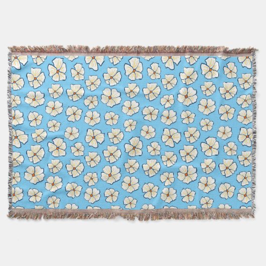 Weiße Blume auf blauem Hintergrund Decke (Vorderseite)