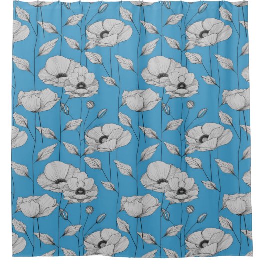 Weiße Blume auf blauem Hintergrund Duschvorhang (Vorderseite)