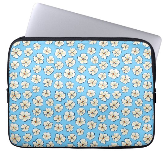 Weiße Blume auf blauem Hintergrund Laptopschutzhülle (Vorderseite)