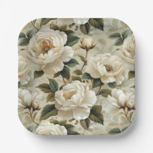 Weiße Blume auf cremefarbenem Hintergrund. Pappteller