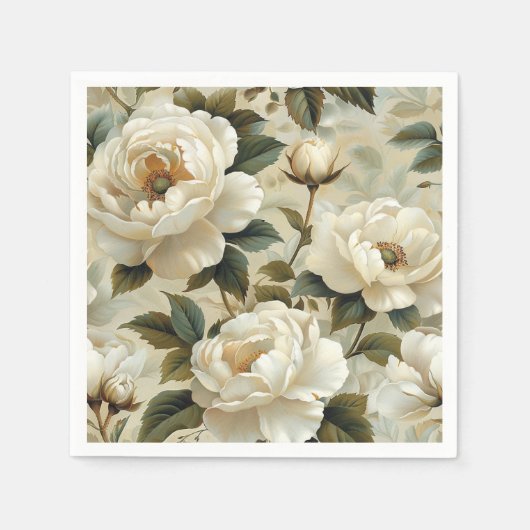 Weiße Blume auf cremefarbenem Hintergrund. Serviette (Vorderseite)