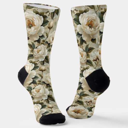 Weiße Blume auf cremefarbenem Hintergrund. Socken (Gewinkelt)