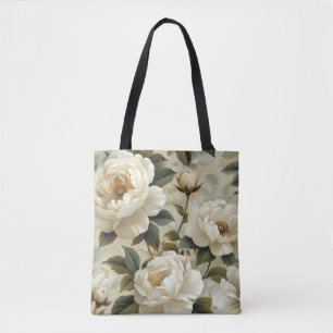 Weiße Blume auf cremefarbenem Hintergrund. Tasche