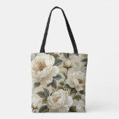 Weiße Blume auf cremefarbenem Hintergrund. Tasche (Rückseite)
