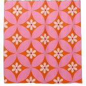 Weiße Blume auf dem Muster der rosafarbenen Kreise Duschvorhang (Vorderseite)