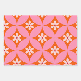 Weiße Blume auf dem Muster der rosafarbenen Kreise Geschenkpapier Set