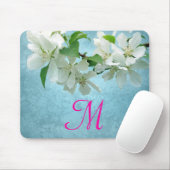 Weiße Blume auf der Blue Monogram Initial Mouse Pa Mousepad (Mit Mouse)