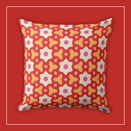 Weiße Blume auf der roten und pfirsichfarbenen Geo Kissen