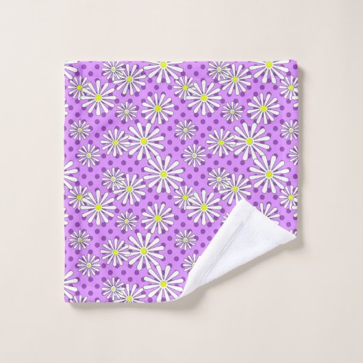 Weiße Blume auf einem Polka-Punkt-Hintergrund Badhandtuch Set (Waschlappen)