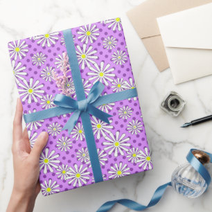 Weiße Blume auf einem Polka-Punkt-Hintergrund Geschenkpapier