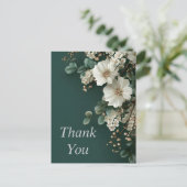 Weiße Blume auf Forest Green Danke Karte (Stehend Vorderseite)
