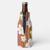 Weiße Blume auf gestreiftem Hintergrund Flaschenkühler (Flasche Rückseite)