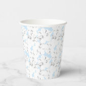 Weiße Blume auf hellblau. Pappbecher (Rechts)