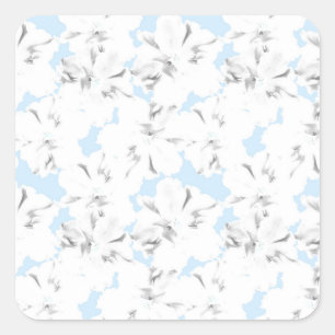 Weiße Blume auf hellblau. Quadratischer Aufkleber