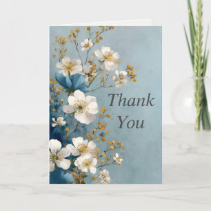 Weiße Blume auf hellblaue Dankeschön-Karte Einladung