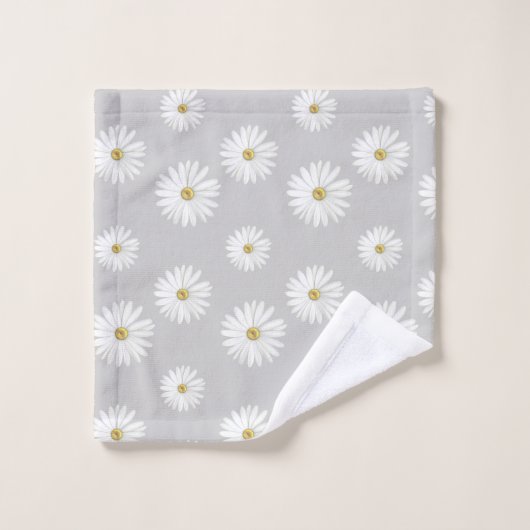 Weiße Blume auf hellgrau Badhandtuch Set (Waschlappen)