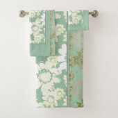 Weiße Blume auf meergrünen Badehandtücher Badhandtuch Set (Insitu)
