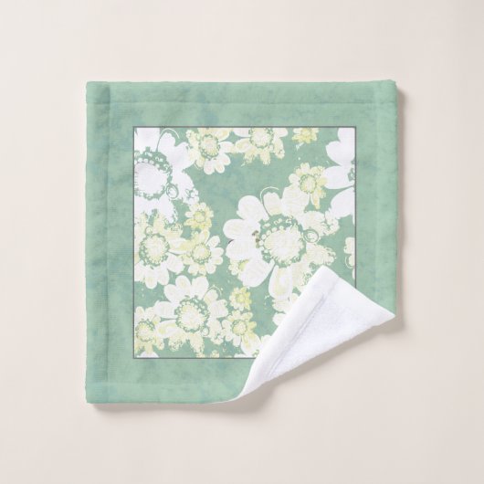 Weiße Blume auf meergrünen Badehandtücher Badhandtuch Set (Waschlappen)