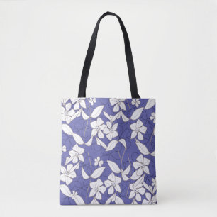 Weiße Blume auf Periwinkle Tasche