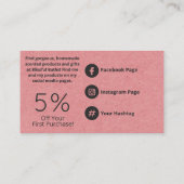 Weiße Blume auf rosa hausgemachte Seife und Kerze Visitenkarte (Rückseite)