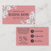 Weiße Blume auf rosa hausgemachte Seife und Kerze Visitenkarte (Vorne/Hinten)