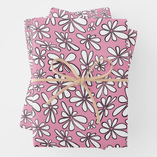 Weiße Blume auf rosa Untergrund Geschenkpapier Set (Beispiel)