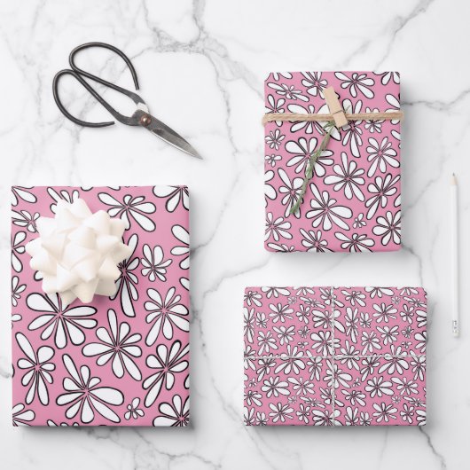 Weiße Blume auf rosa Untergrund Geschenkpapier Set (Vorderseite)