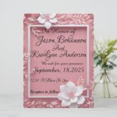 Weiße Blume auf rosafarbenem Hintergrund und weiße Save The Date (Stehend Vorderseite)