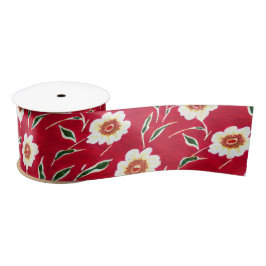 Weiße Blume auf rotem Hintergrund Satinband