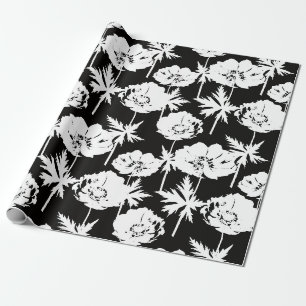 Weiße Blume auf schwarz. Geschenkpapier