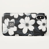 Weiße Blume auf Schwarz-Monogramm-Elegant Case-Mate iPhone Hülle (Rückseite (Horizontal))
