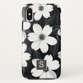 Weiße Blume auf Schwarz-Monogramm-Elegant Case-Mate iPhone Hülle (Rückseite)
