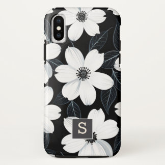 Weiße Blume auf Schwarz-Monogramm-Elegant Case-Mate iPhone Hülle