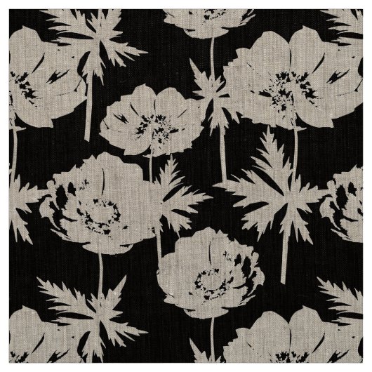 Weiße Blume auf Schwarz. Stoff (Muster)