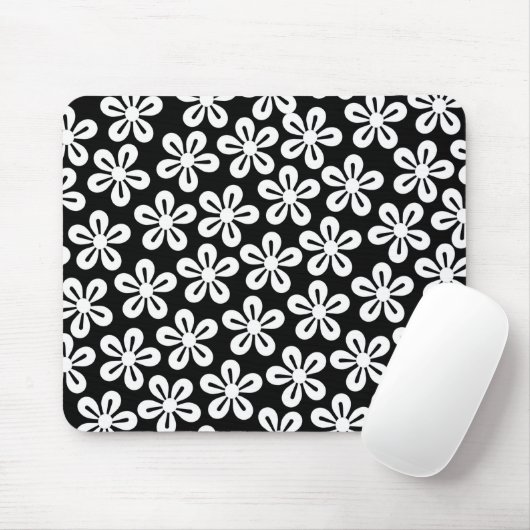 Weiße Blume auf schwarzem Mousepad (Mit Mouse)
