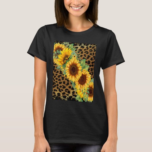 Weiße Blume aus blauem Leopard T-Shirt (Vorderseite)