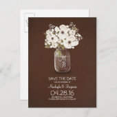 Weiße Blume aus rustikalem Mason Save the Date Ankündigungspostkarte (Vorne/Hinten)